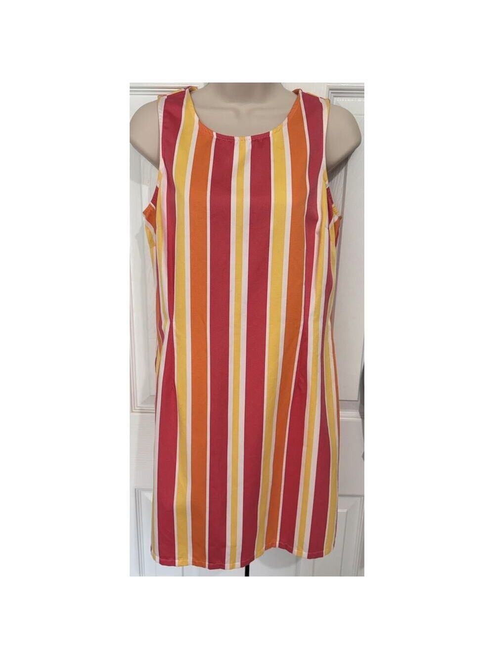 Vintage Old Navy Pink Multi Stripe Cotton Shift Dress Sz 6/S